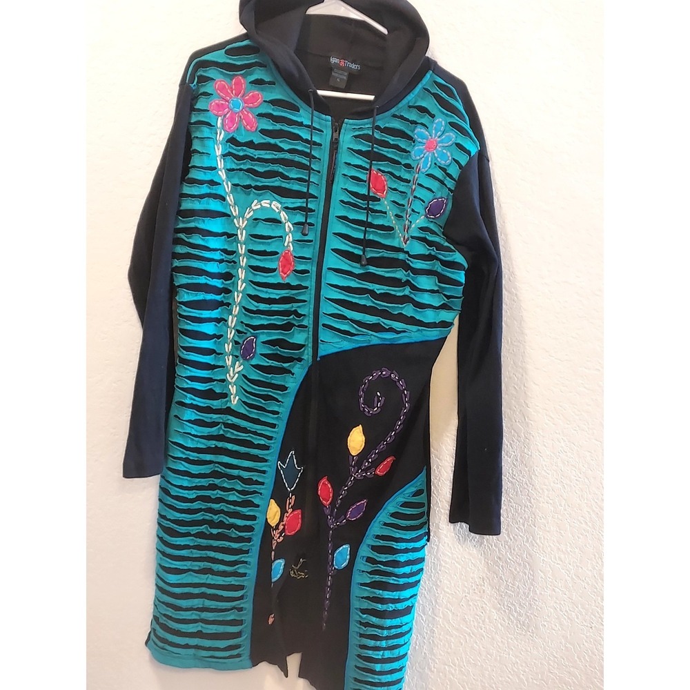 Agan Traders Boho, Bright Multicolored Midi length Hoodie/ Jacket,  XL, Artsy
